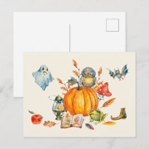 Aquarell Süße Fröhliche Halloween Zusammenkunft Postkarte