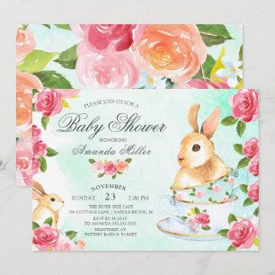 Aquarell Süße Häschen Baby Shower Teeparty Einladung