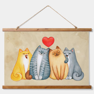 Aquarell Süße Katzen Kätzchen Haustier Tier Wandteppich Mit Holzrahmen