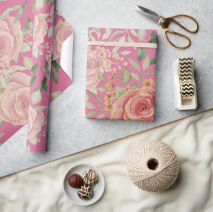 Aquarell Süße Orange Helle und Rosa Rosen Geschenkpapier