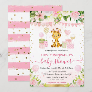 Aquarell Süße Rosa Dschungel Giraffe Baby Shower Einladung