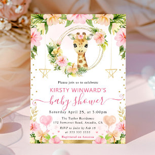 Aquarell Süße Rosa Dschungel Giraffe Baby Shower Einladung