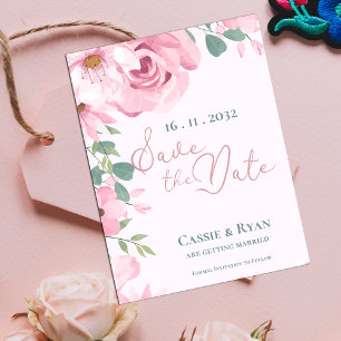 Aquarell Süße Rosa Florale Hochzeit Save the Date Magnetkarte