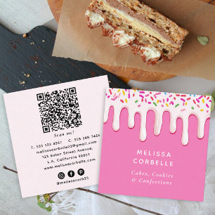 Aquarell Süße Sahne Tropfen Rosa QR-Code Bäckerei Quadratische Visitenkarte