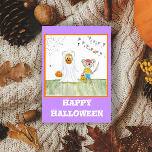 Aquarell Süße Teddybären Frohes Halloween Karte