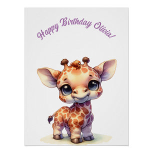 Aquarell süßer Baby-Giraffe Poster