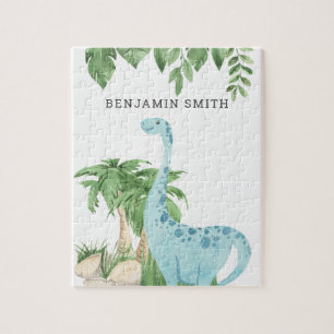 Aquarell Süßer Dinosaurier Personalisierter Name Puzzle