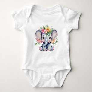 Aquarell Süßer Elefant mit Blumen Baby Strampler