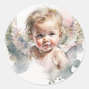 Aquarell süßer Engel Baby-Taufe Runder Aufkleber