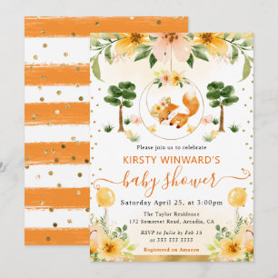 Aquarell Süßer Floraler Fuchs Baby Shower Einladung