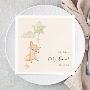 Aquarell Süßer Fuchs Fliegender Ballon Baby Shower Serviette