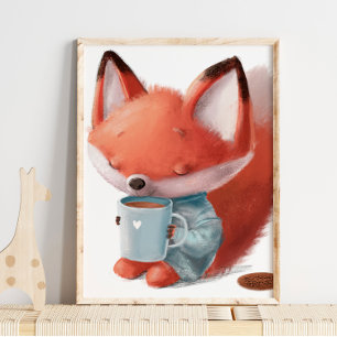 Aquarell Süßer Fuchs Kaffee   Fuchs Wandbild Poster