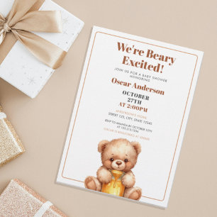 Aquarell Süßer Honig-Teddybär-Baby-Party Einladung