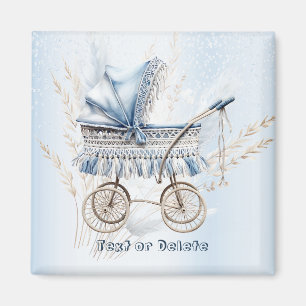 Aquarell Süßer Klassischer Babywagen Blau Floral Magnet