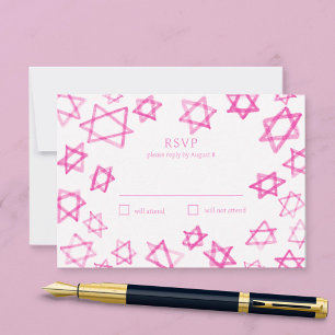 Aquarell Süßer Rosa Davidstern Bar Mizwa RSVP Karte