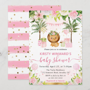 Aquarell Süßer Rosa Dschungel Löwe Baby Shower Einladung