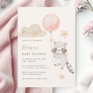 Aquarell Süßer Waschbär Fliegender Ballon Baby Sho Einladung
