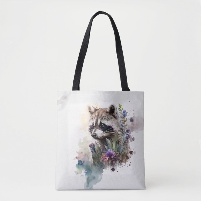 Aquarell Süßer Waschbär Frühlingsblumen (Vorderseite)