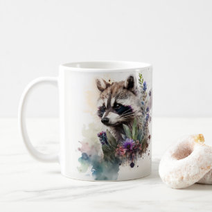 Aquarell Süßer Waschbär Frühlingsblumen Kaffeetasse