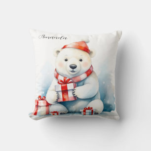 Aquarell Süßer Weißer Eisbär Weihnachten Kissen