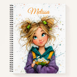 Aquarell Süßes Eigenartiges Mädchen Notizbuch