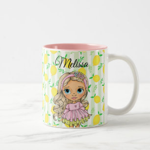 Aquarell Süßes Mädchen Jeder Name Zweifarben-Kaffe Zweifarbige Tasse