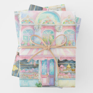 Aquarell Süßigkeitenladen in Paris Geschenkpapier Set