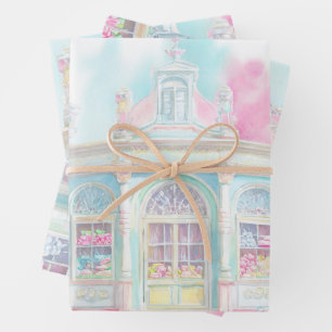 Aquarell Süßigkeitenladen in Paris Geschenkpapier Set