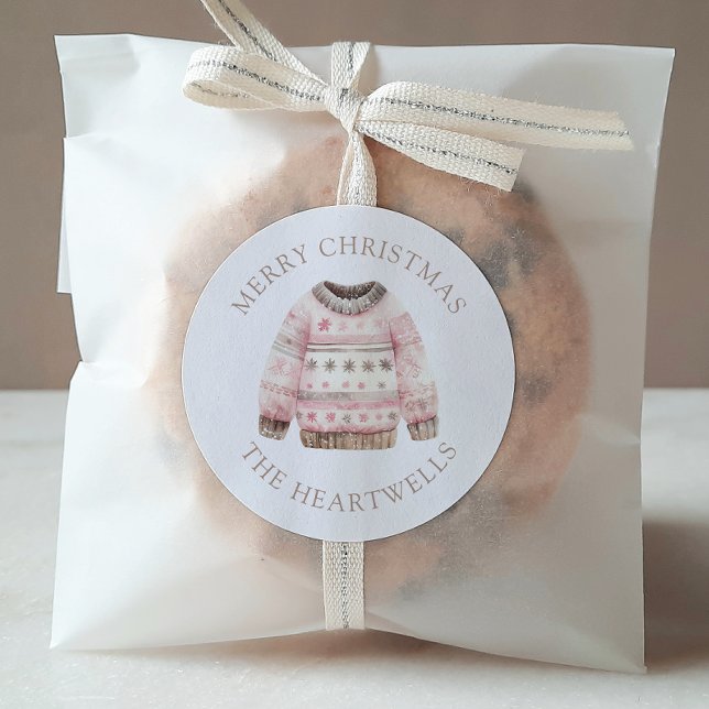 Aquarell Sweater Personalisiert Frohe Weihnachten Runder Aufkleber (Von Creator hochgeladen)