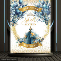 Aquarell Sweet 16 Blue Gold Glitzer Hintergrund