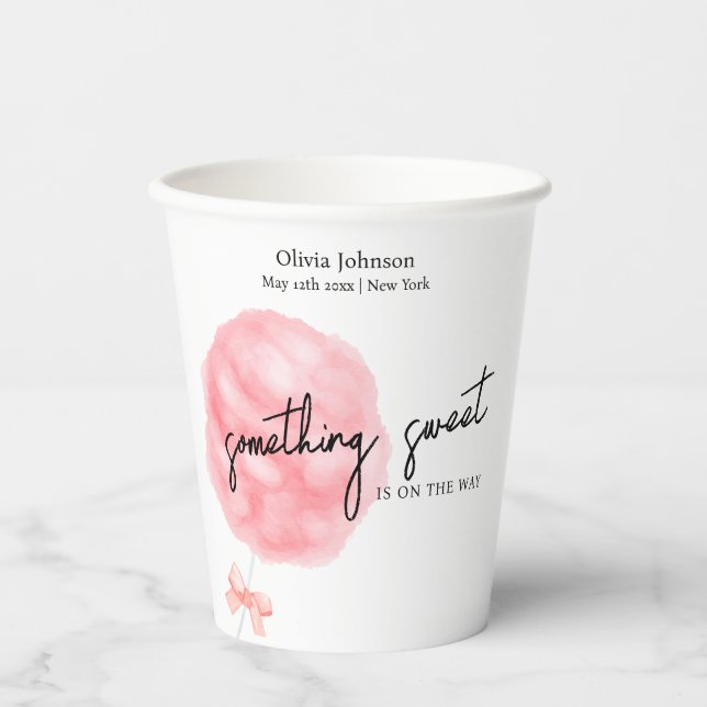 Aquarell Sweet Bow Cotton Candy Baby Dusche Pappbecher (Vorderseite)