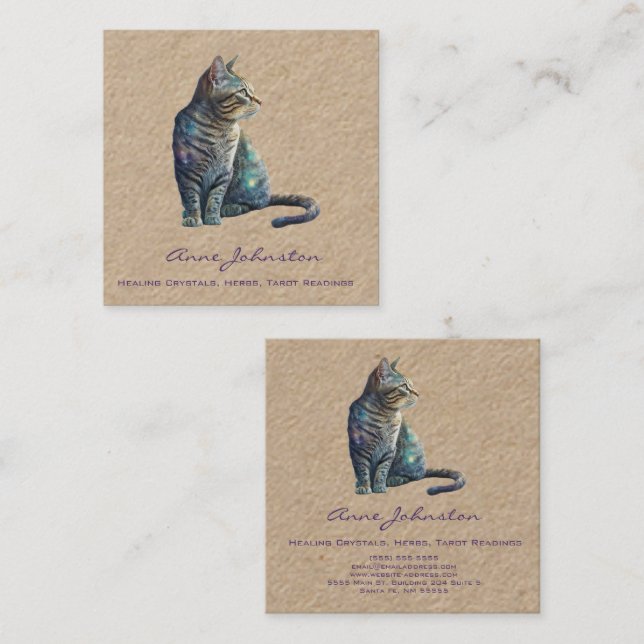 Aquarell Tabby Kitty Square Business Card Quadratische Visitenkarte (Vorne/Hinten)