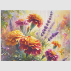Aquarell-Tagetes und Lavendel-Decoupage Seidenpapier