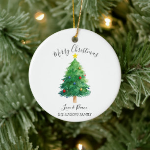 Aquarell-Tannen-Weihnachtsbaum Keramik Ornament
