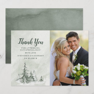 Aquarell-Tannen Winterhochzeit Dankeskarte