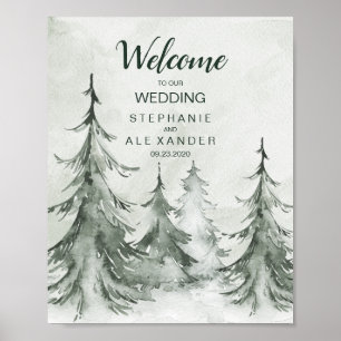 Aquarell-Tannen Winterhochzeit Poster
