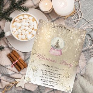 Aquarell-Tannenbaum-Globus-Schneeflocken-Gold Einladung