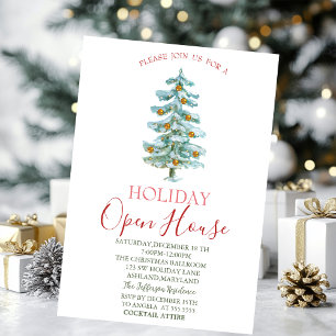 Aquarell-Tannenbaum, Goldene Kugeln Open House Einladung