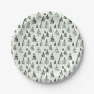 Aquarell-Tannenbaum-Papierteller Waldlandschaft  Pappteller
