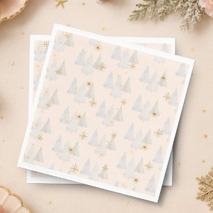 Aquarell-Tannenbaum-Schneeflocken-Weihnachten-Fest Serviette