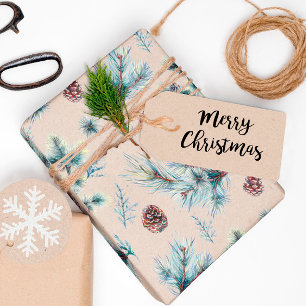 Aquarell-Tannenzapfen-Zweige Kraft-Weihnachten Geschenkpapier