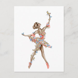 Aquarell tanzende Ballerina mit Schmetterling Postkarte