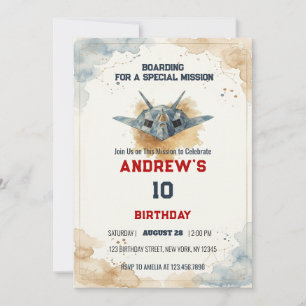 Aquarell-Tarnkappen-Jagdflugzeug-Geburtstag Einladung