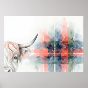 Aquarell-Tartan-Hochlandkuh-Schottland-Plakat Poster