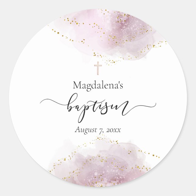 Aquarell Taufe Baby Girl Runder Aufkleber (Vorderseite)