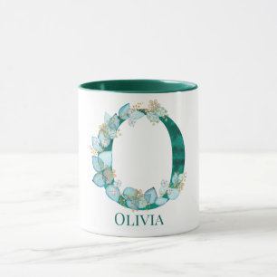 Aquarell-Teal- und Gold-Monogramm Buchstabe O Tasse