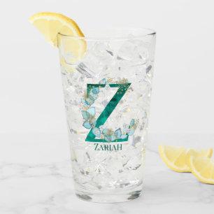 Aquarell-Teal- und Gold-Monogramm Buchstabe Z Glas