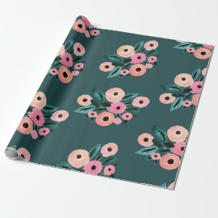 Aquarell Teal und rosa floral Geschenkpapier