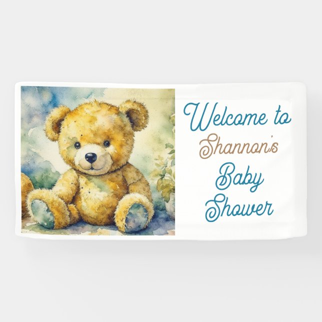Aquarell Teddy Bear Baby Dusche Willkommen Banner (Horizontal)