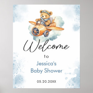 Aquarell Teddy Bear Baby Dusche Willkommen Poster